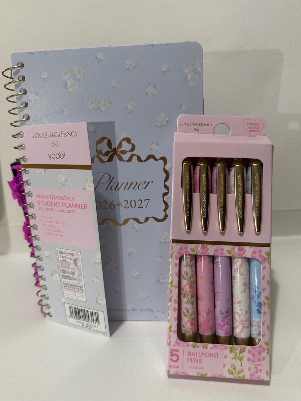 Love Shack Fancy x yoobi Blue Floral School/Office Planner & 5pk Pen - Gift set